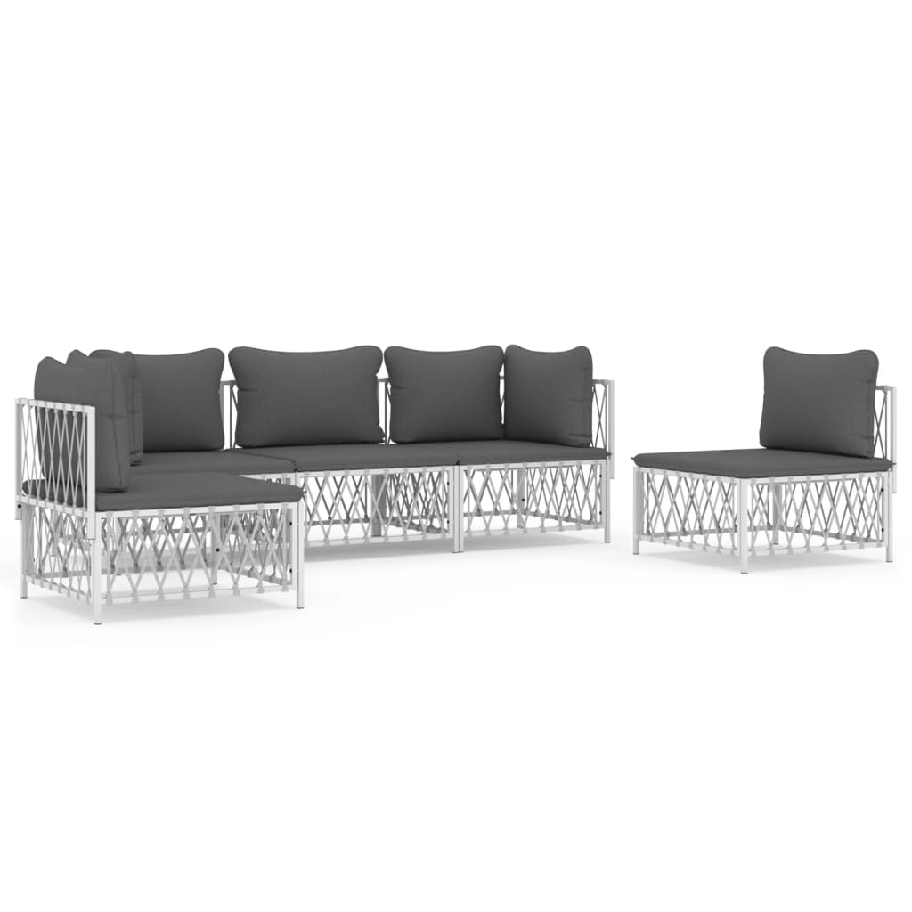 Set Salotto da Giardino 5 pz con Cuscini in Acciaio Bianco