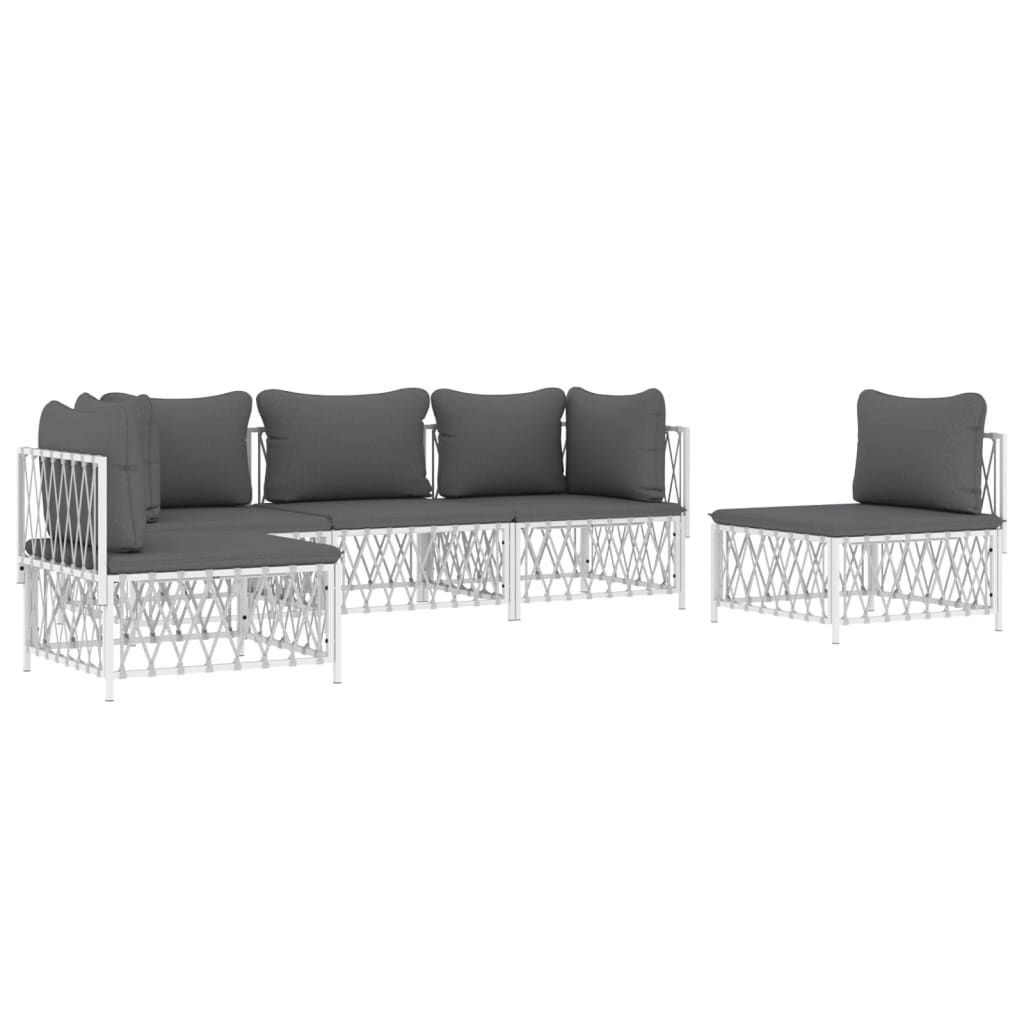 Set Salotto da Giardino 5 pz con Cuscini in Acciaio Bianco