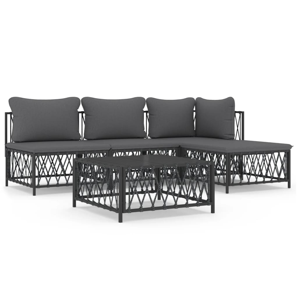 Set Salotto da Giardino 5 pz con Cuscini in Acciaio Antracite