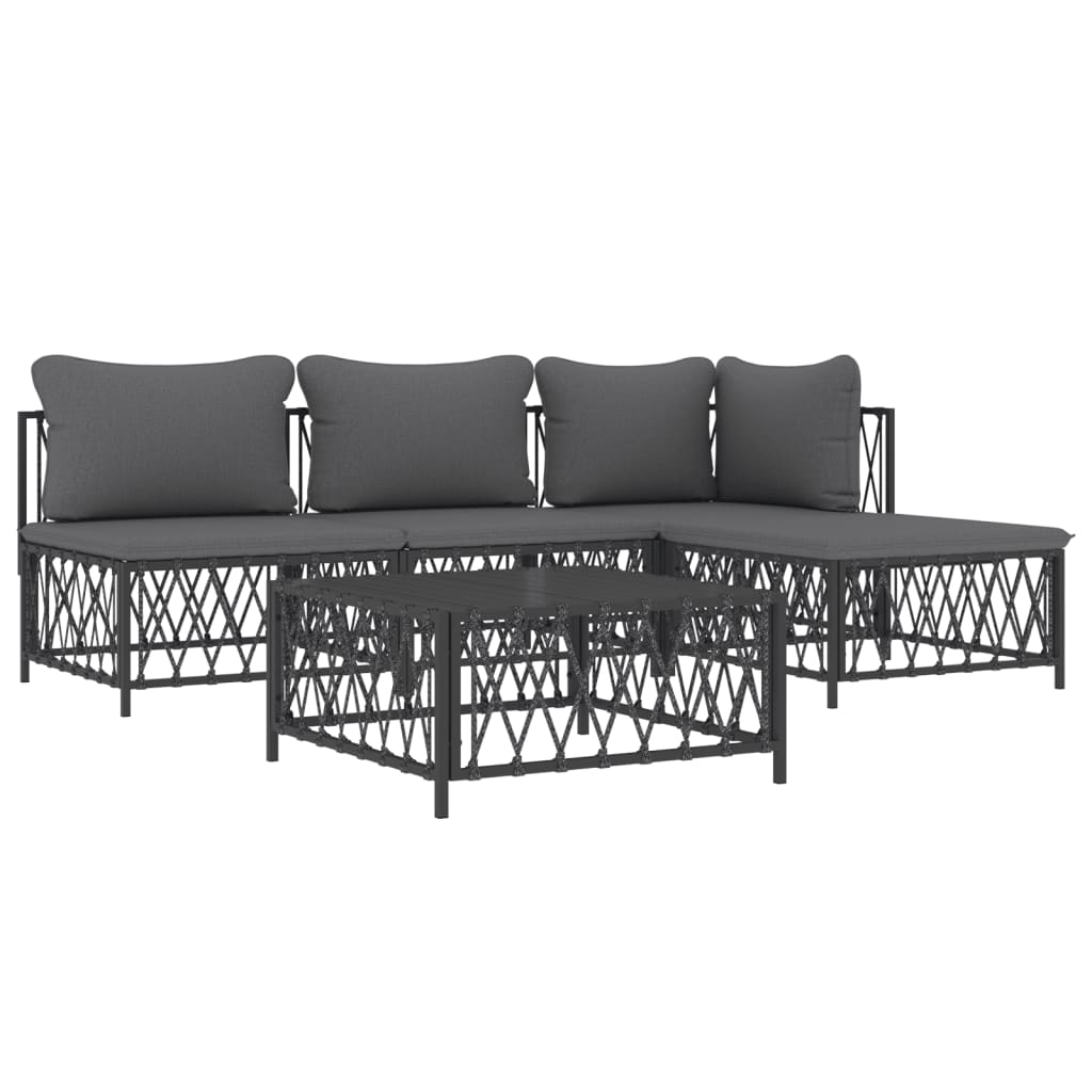 Set Salotto da Giardino 5 pz con Cuscini in Acciaio Antracite