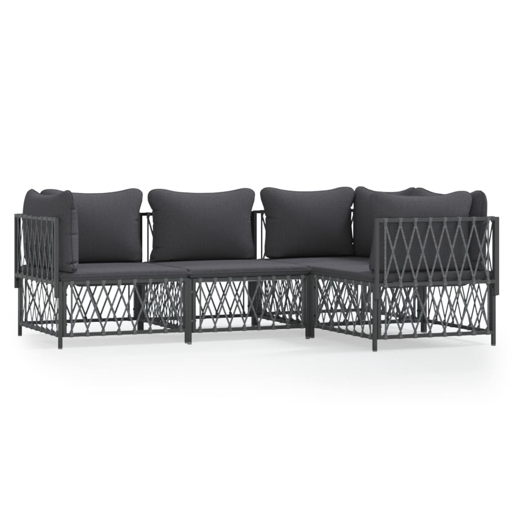 Set Salotto da Giardino 4 pz con Cuscini in Acciaio Antracite