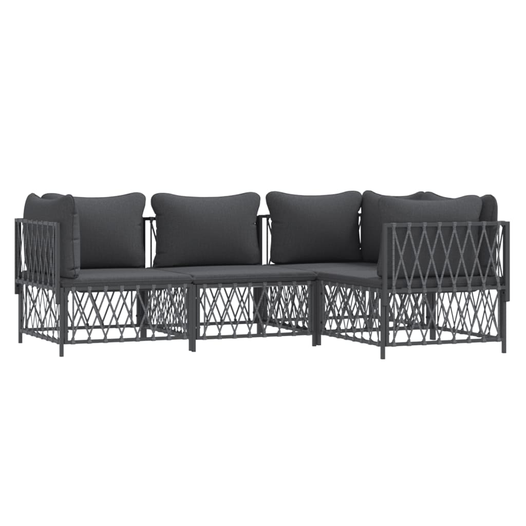 Set Salotto da Giardino 4 pz con Cuscini in Acciaio Antracite