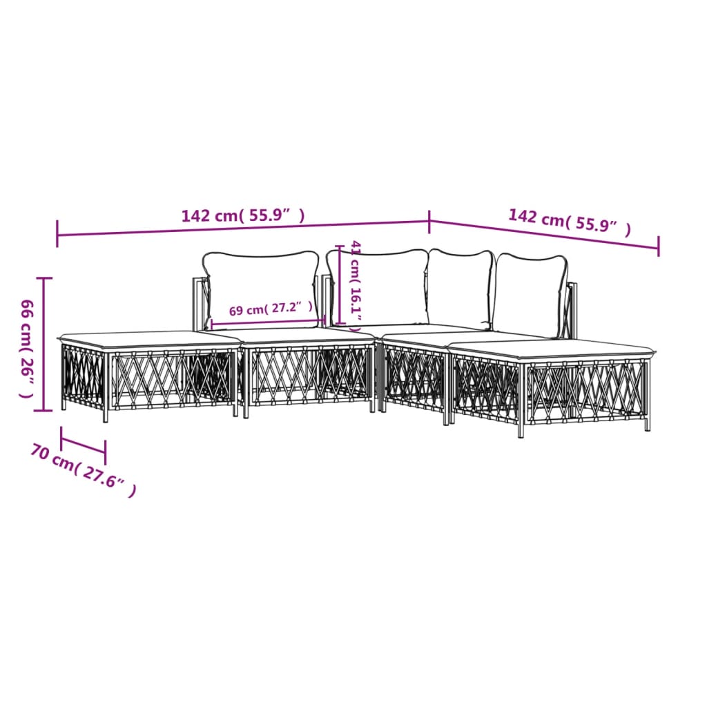 Set Salotto da Giardino 5 pz con Cuscini in Acciaio Antracite