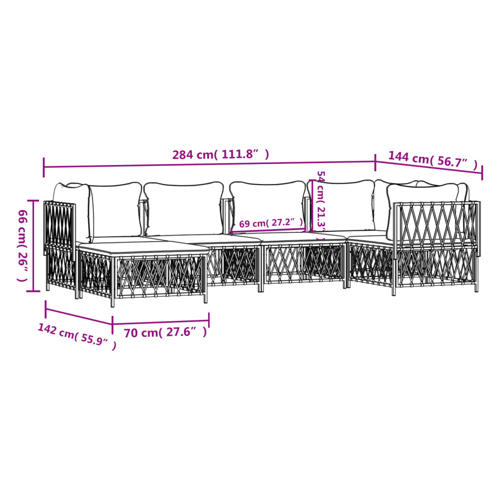 Set Salotto da Giardino 6 pz con Cuscini in Acciaio Bianco
