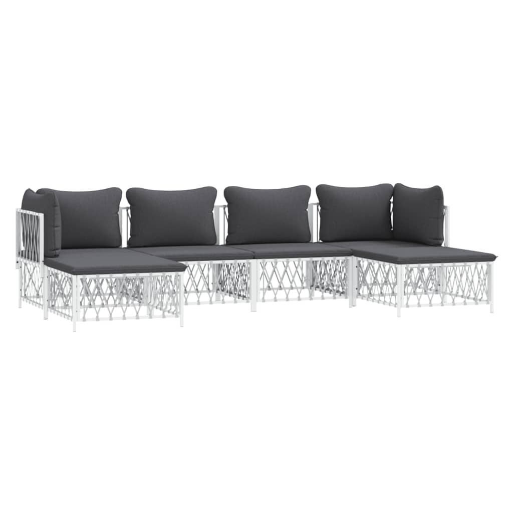 Set Salotto da Giardino 6 pz con Cuscini in Acciaio Bianco
