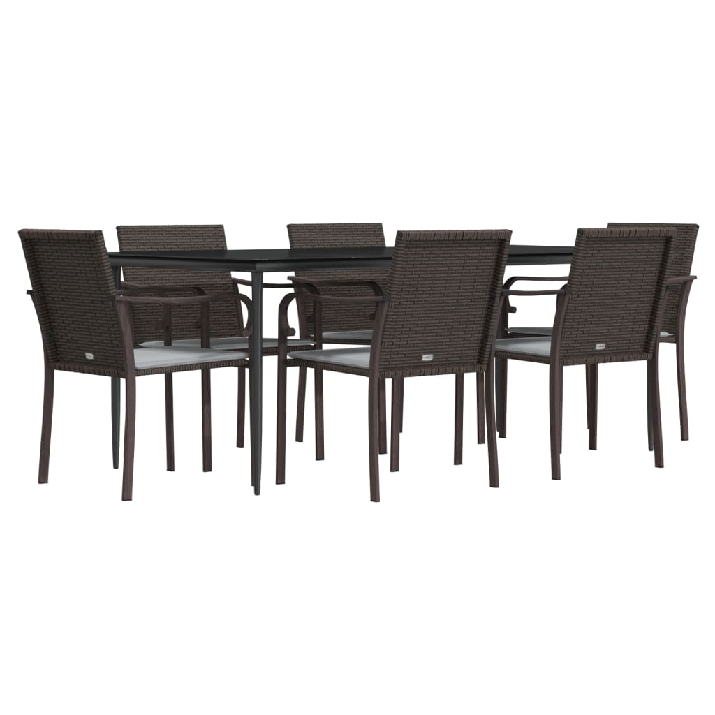 Set Pranzo da Giardino 7 pz con Cuscini in Polyrattan e Acciaio
