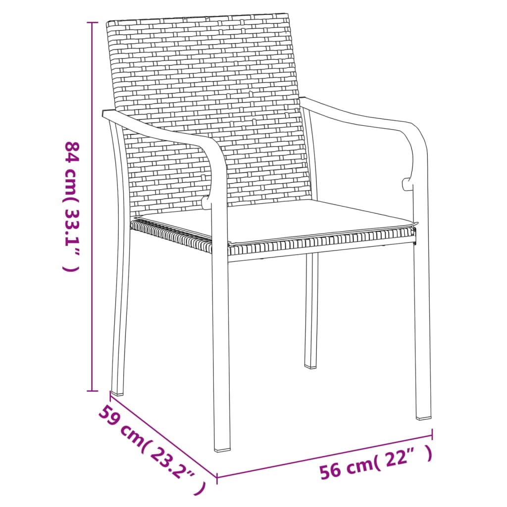 Set Pranzo da Giardino 7 pz con Cuscini in Polyrattan e Acciaio