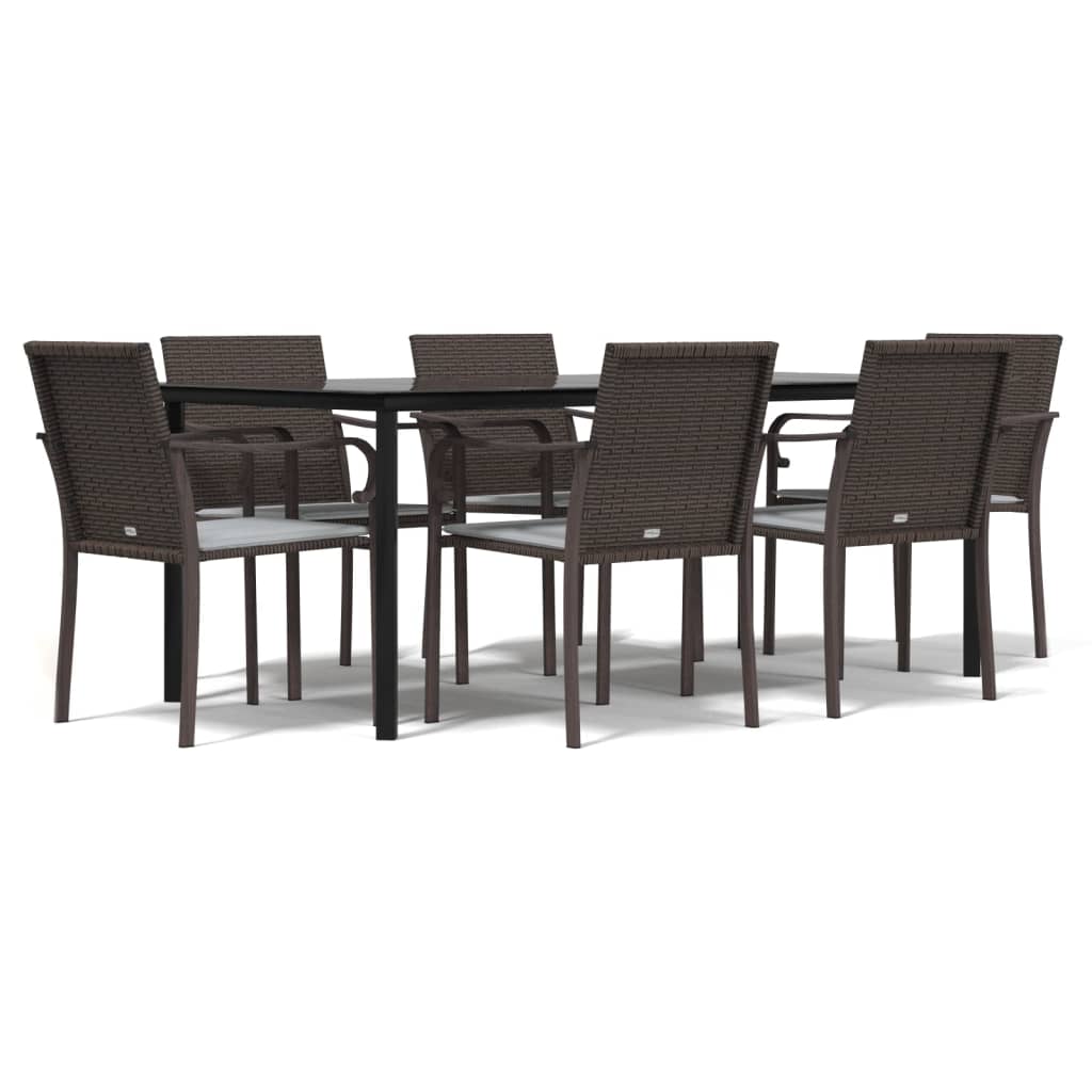 Set Pranzo da Giardino 7 pz con Cuscini in Polyrattan e Acciaio