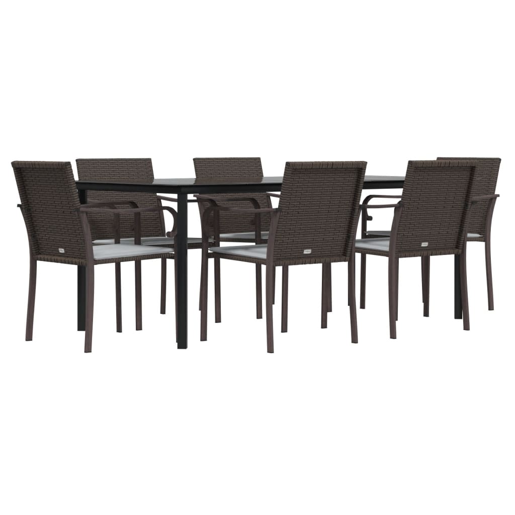 Set Pranzo da Giardino 7 pz con Cuscini in Polyrattan e Acciaio