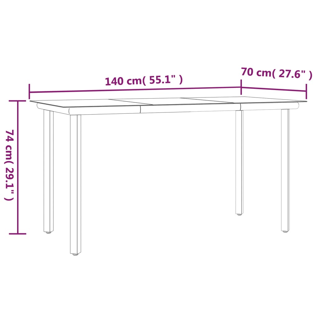 Set da Pranzo da Giardino 7 pz in Polyrattan e Acciaio