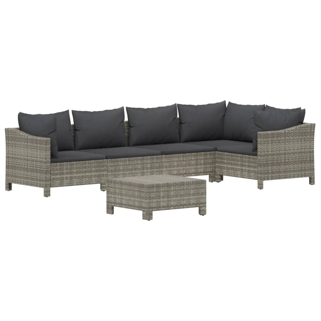 Set Divani da Giardino 6 pz con Cuscini in Polyrattan Grigio