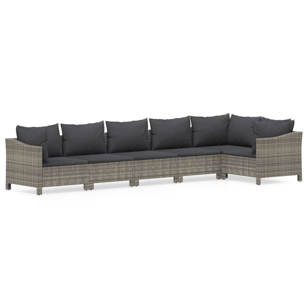Set Divani da Giardino 6 pz con Cuscini in Polyrattan Grigio