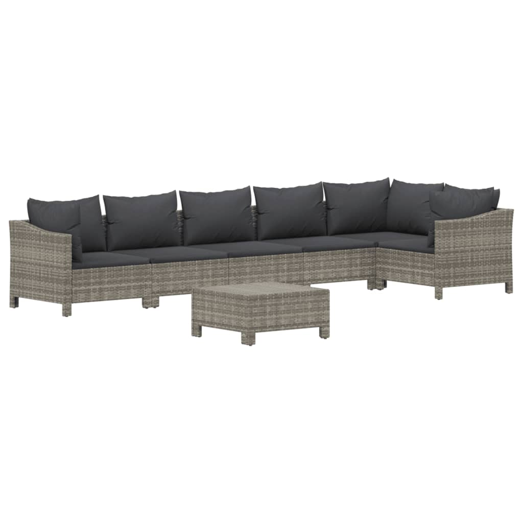 Set Divani da Giardino 7 pz con Cuscini in Polyrattan Grigio