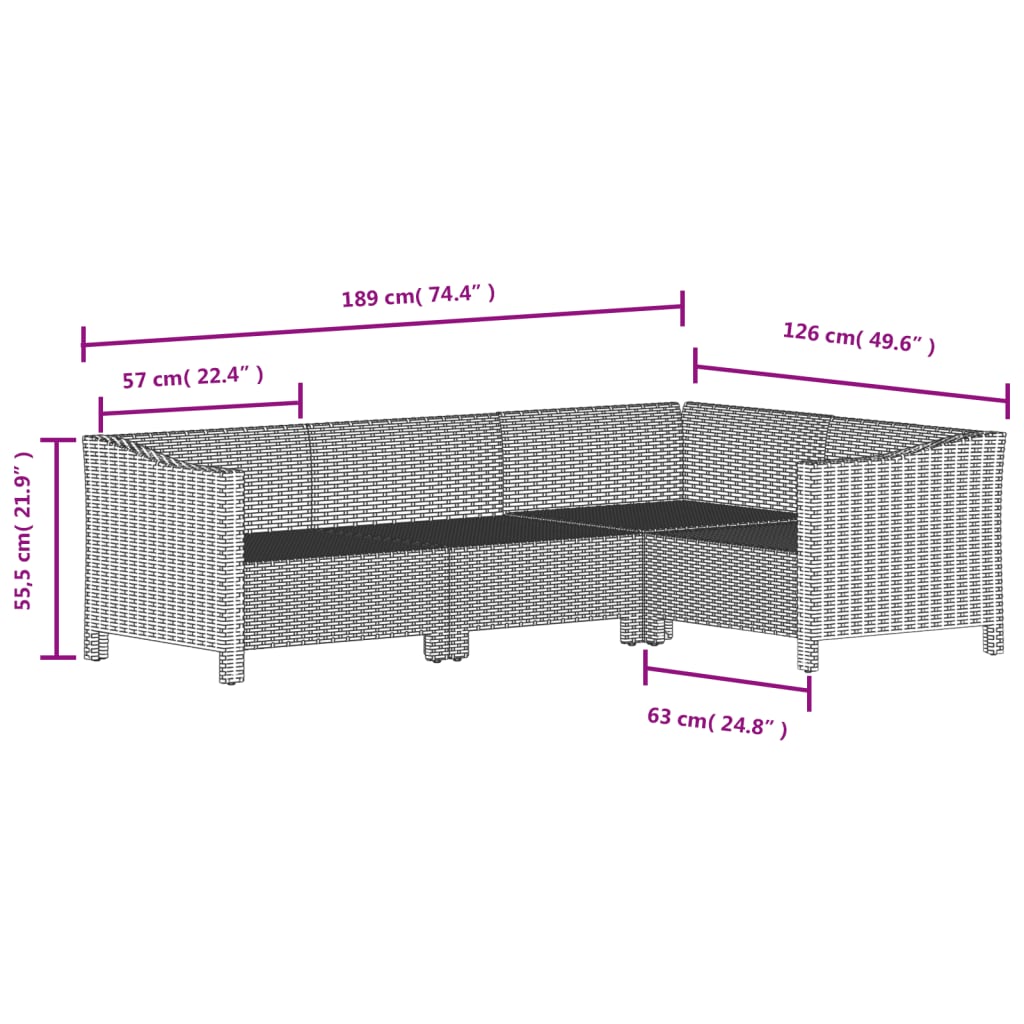 Set Divani da Giardino 7 pz con Cuscini in Polyrattan Grigio