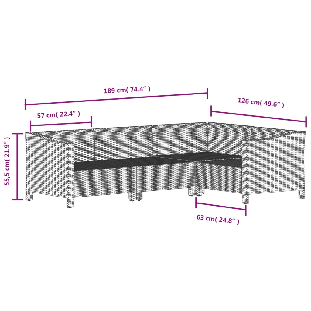 Set Divani da Giardino 6 pz con Cuscini in Polyrattan Grigio