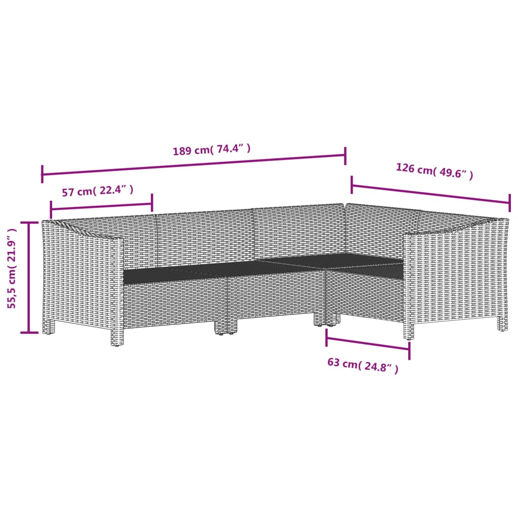 Set Divani da Giardino 6 pz con Cuscini in Polyrattan Grigio