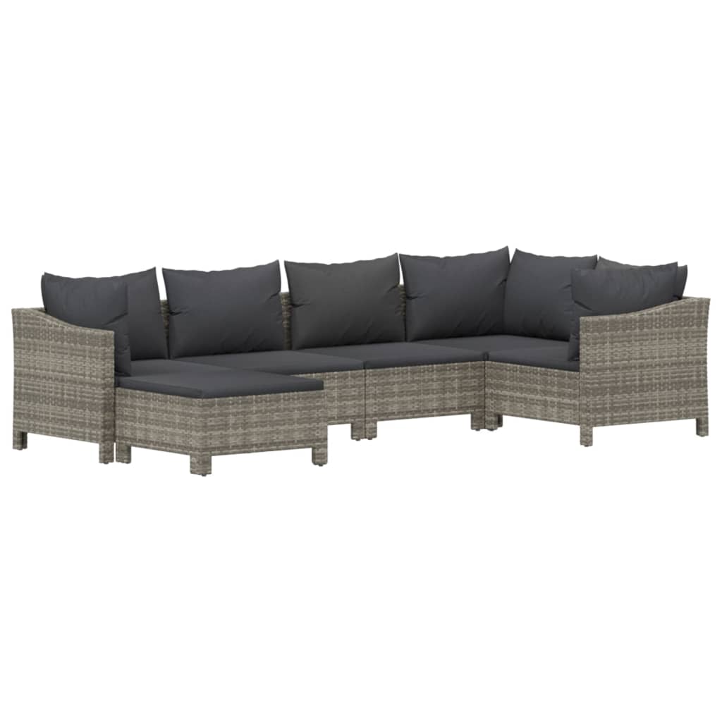 Set Divani da Giardino 6 pz con Cuscini in Polyrattan Grigio