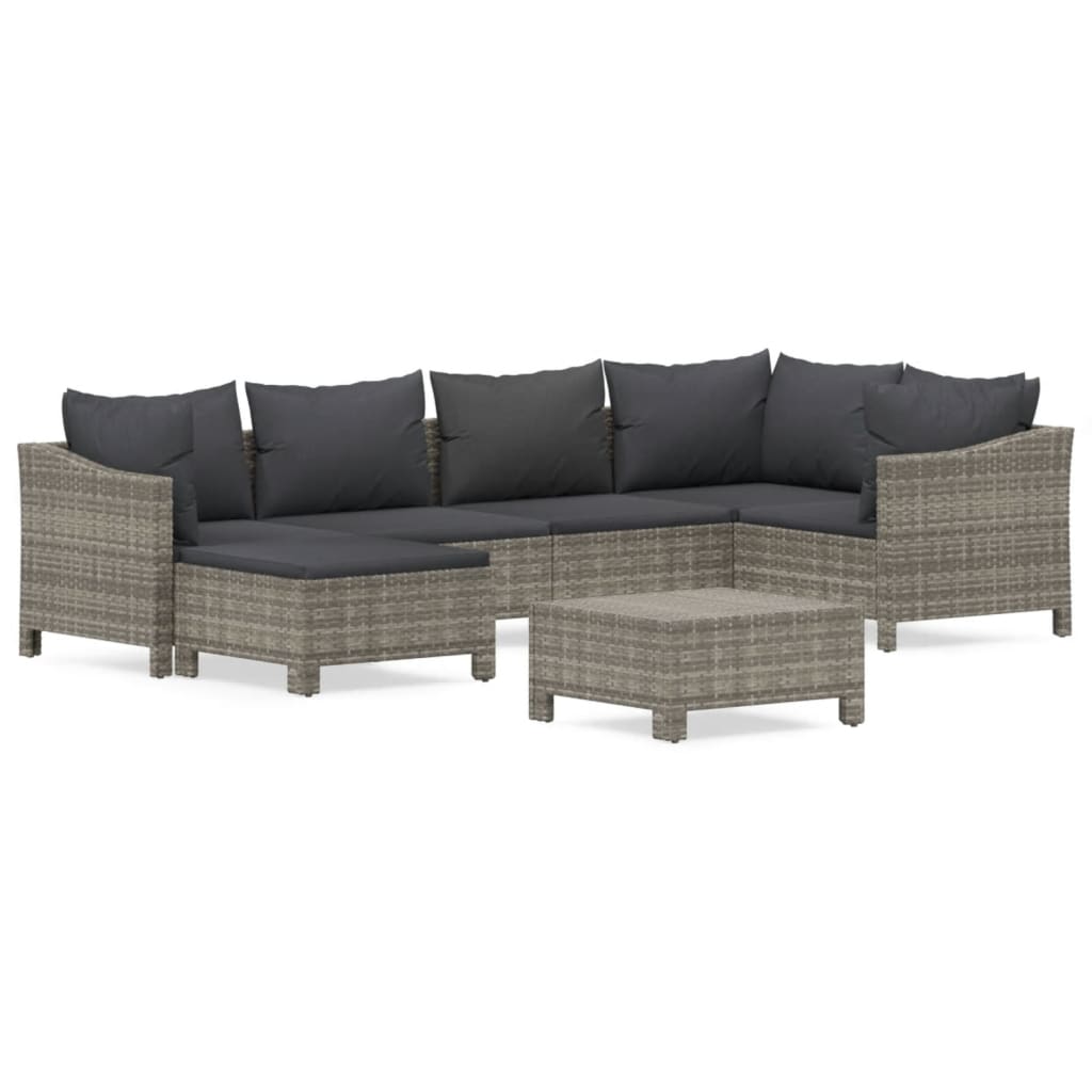 Set Divani da Giardino 7 pz con Cuscini in Polyrattan Grigio