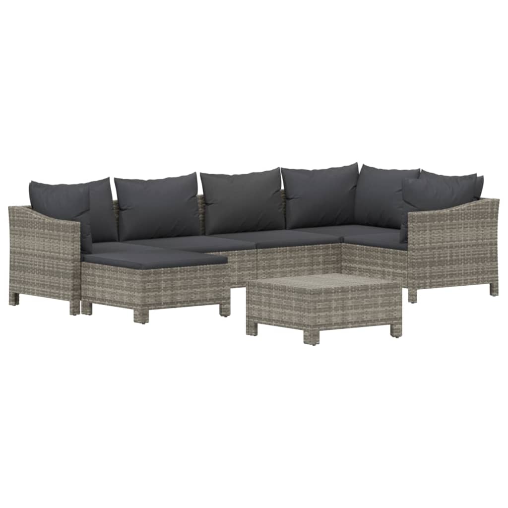 Set Divani da Giardino 7 pz con Cuscini in Polyrattan Grigio