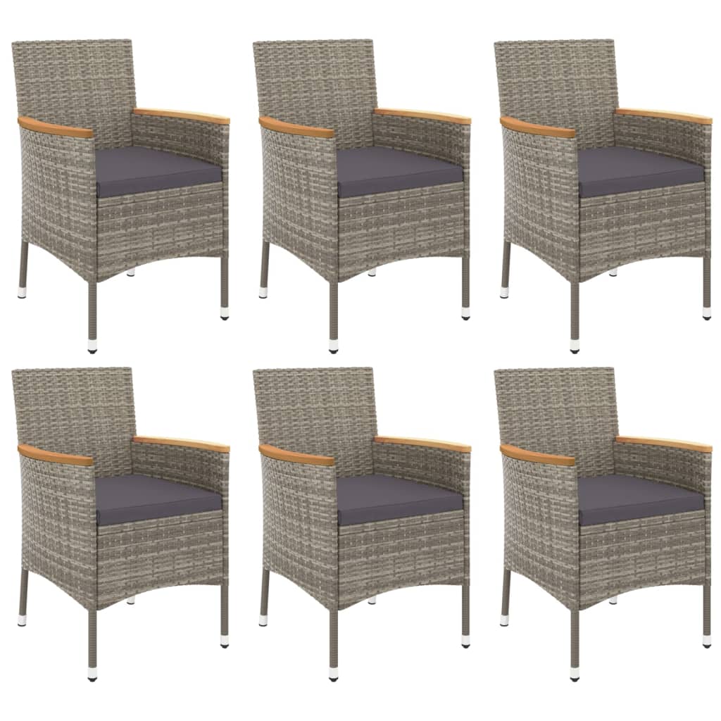 Set da Pranzo da Giardino 7 pz con Cuscini in Polyrattan Grigio