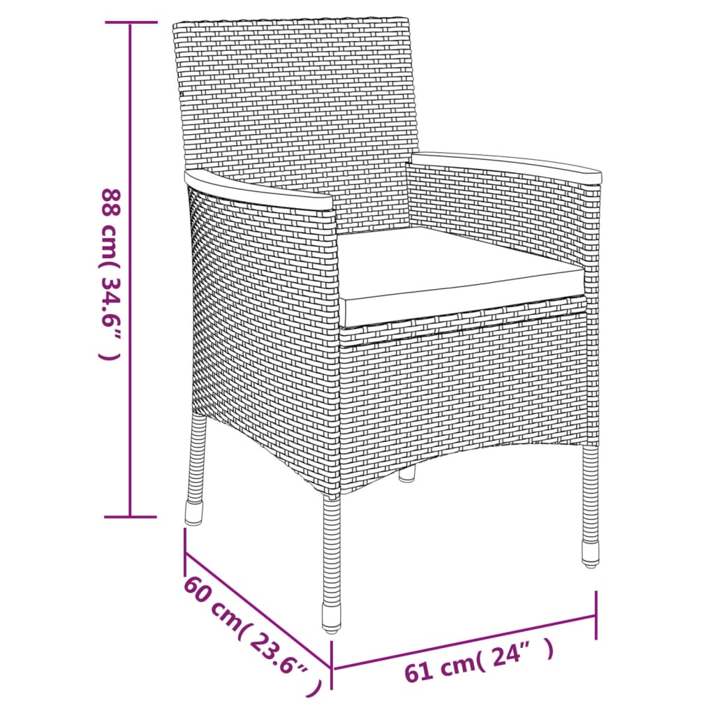 Set da Pranzo da Giardino 7 pz con Cuscini in Polyrattan Grigio