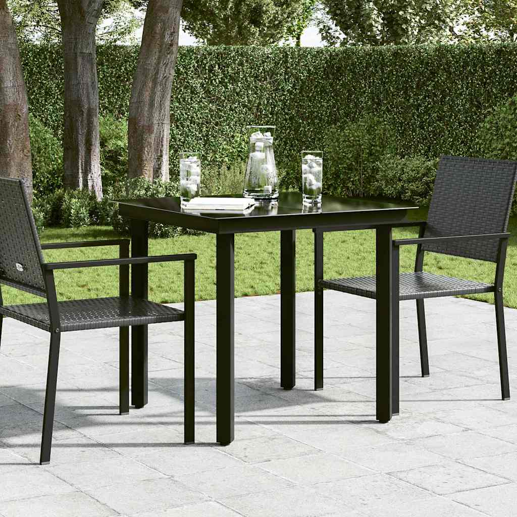 Tavolo da Giardino Nero 80x80x74 cm in Acciaio e Vetro