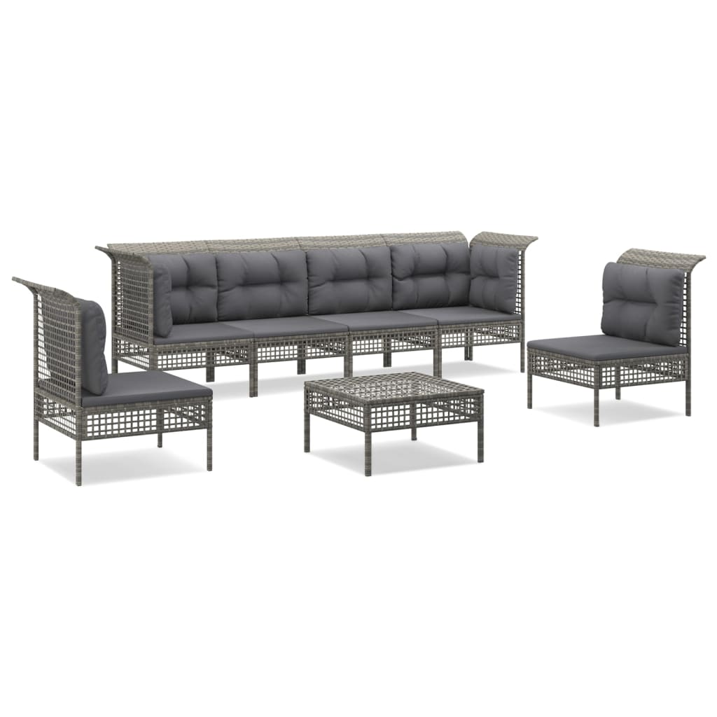 Set Divani da Giardino 7 pz con Cuscini in Polyrattan Grigio