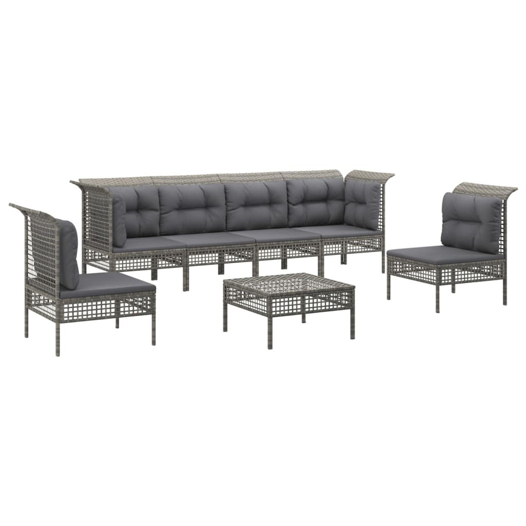 Set Divani da Giardino 7 pz con Cuscini in Polyrattan Grigio