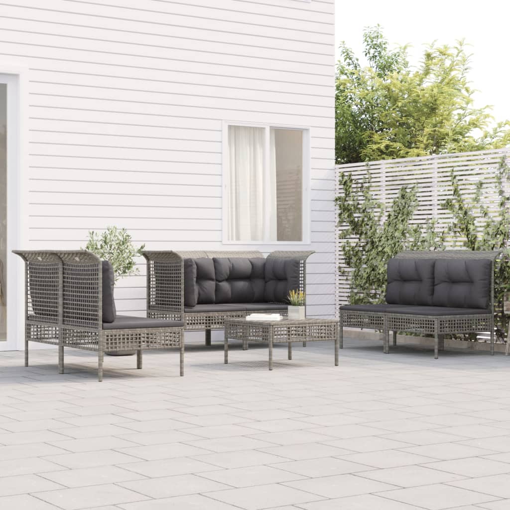 Set Divani da Giardino 7 pz con Cuscini in Polyrattan Grigio