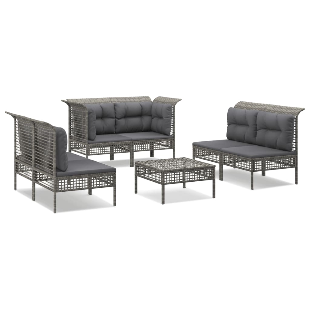 Set Divani da Giardino 7 pz con Cuscini in Polyrattan Grigio