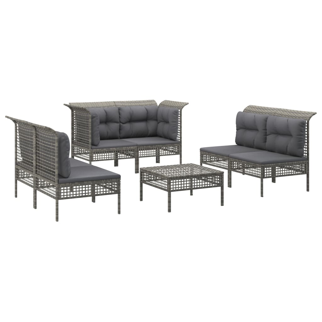 Set Divani da Giardino 7 pz con Cuscini in Polyrattan Grigio