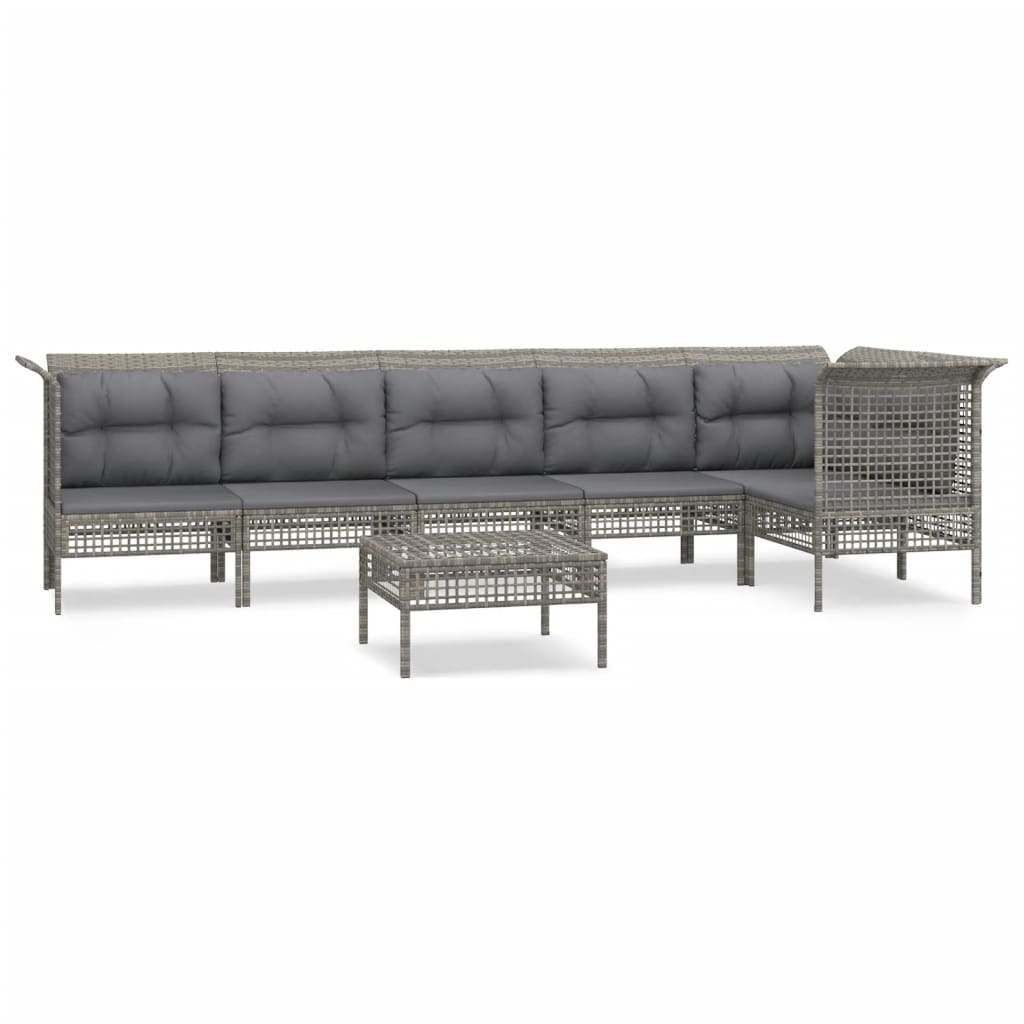 Set Divani da Giardino 7 pz con Cuscini in Polyrattan Grigio