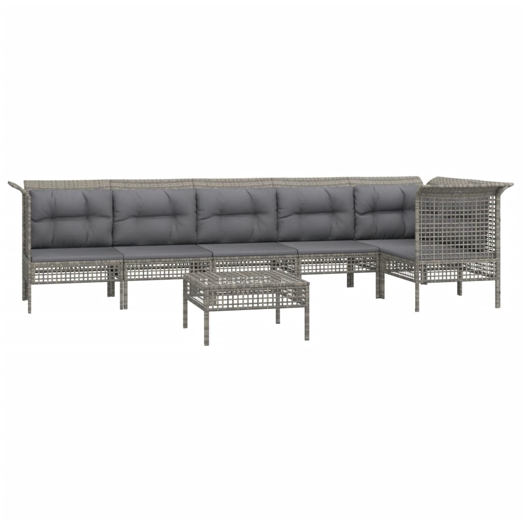 Set Divani da Giardino 7 pz con Cuscini in Polyrattan Grigio