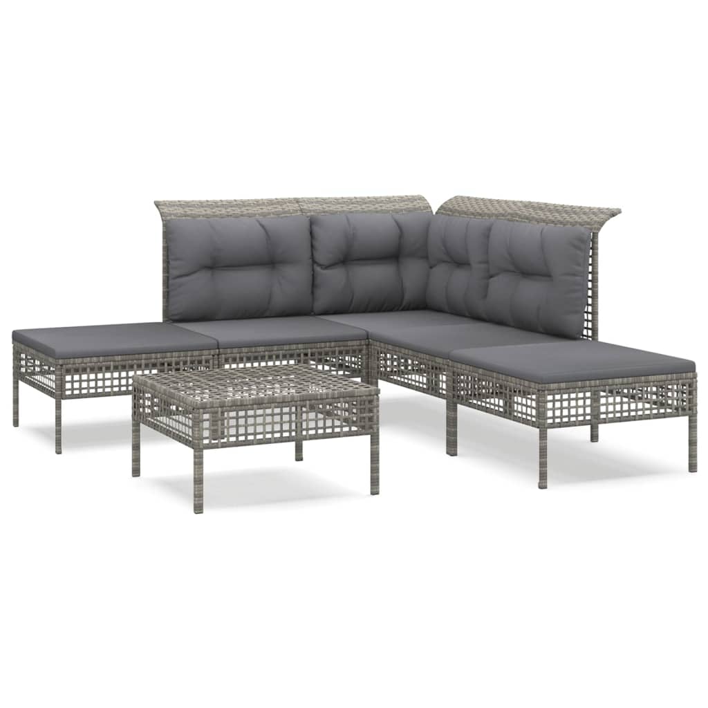 Set Divani da Giardino 6 pz con Cuscini in Polyrattan Grigio