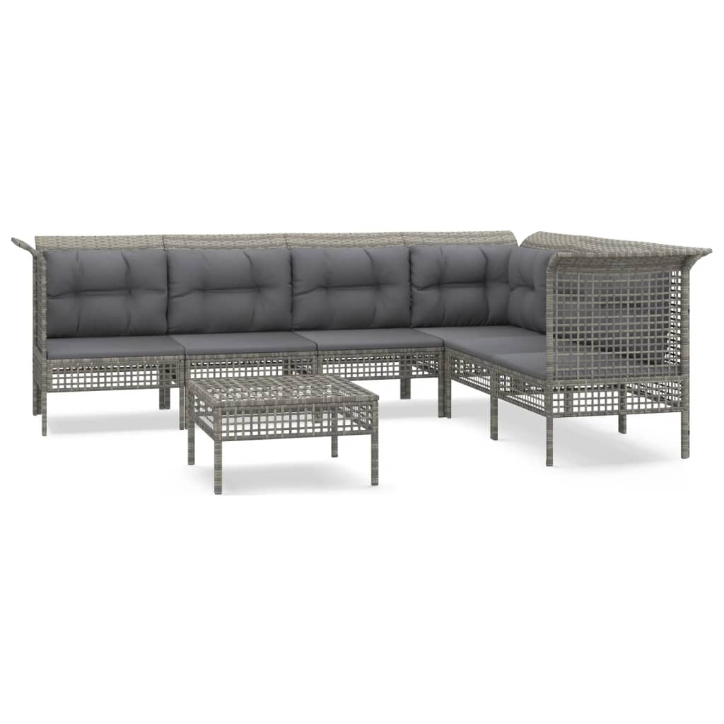 Set Divani da Giardino 7 pz con Cuscini in Polyrattan Grigio