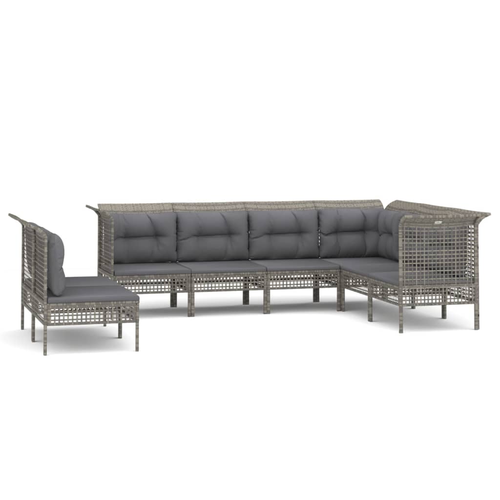 Set Divani da Giardino 9 pz con Cuscini in Polyrattan Grigio