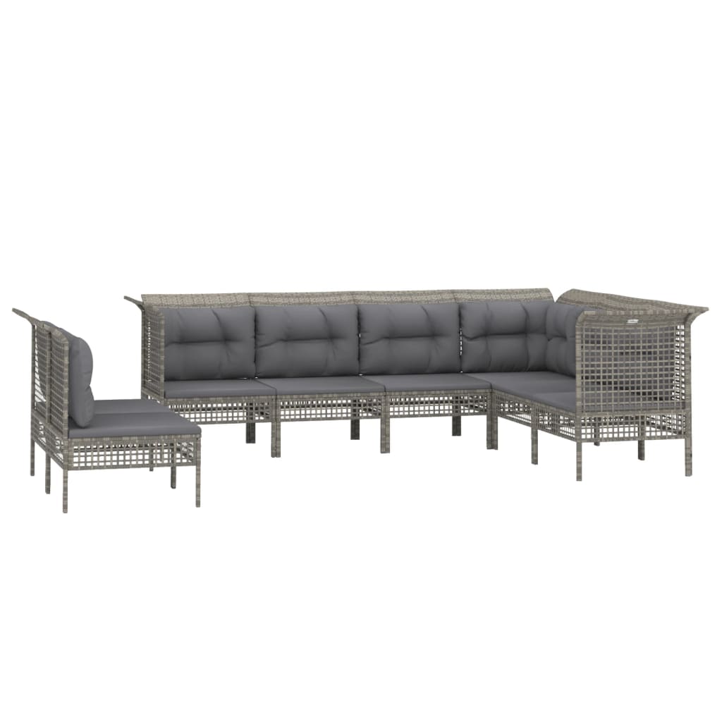 Set Divani da Giardino 9 pz con Cuscini in Polyrattan Grigio