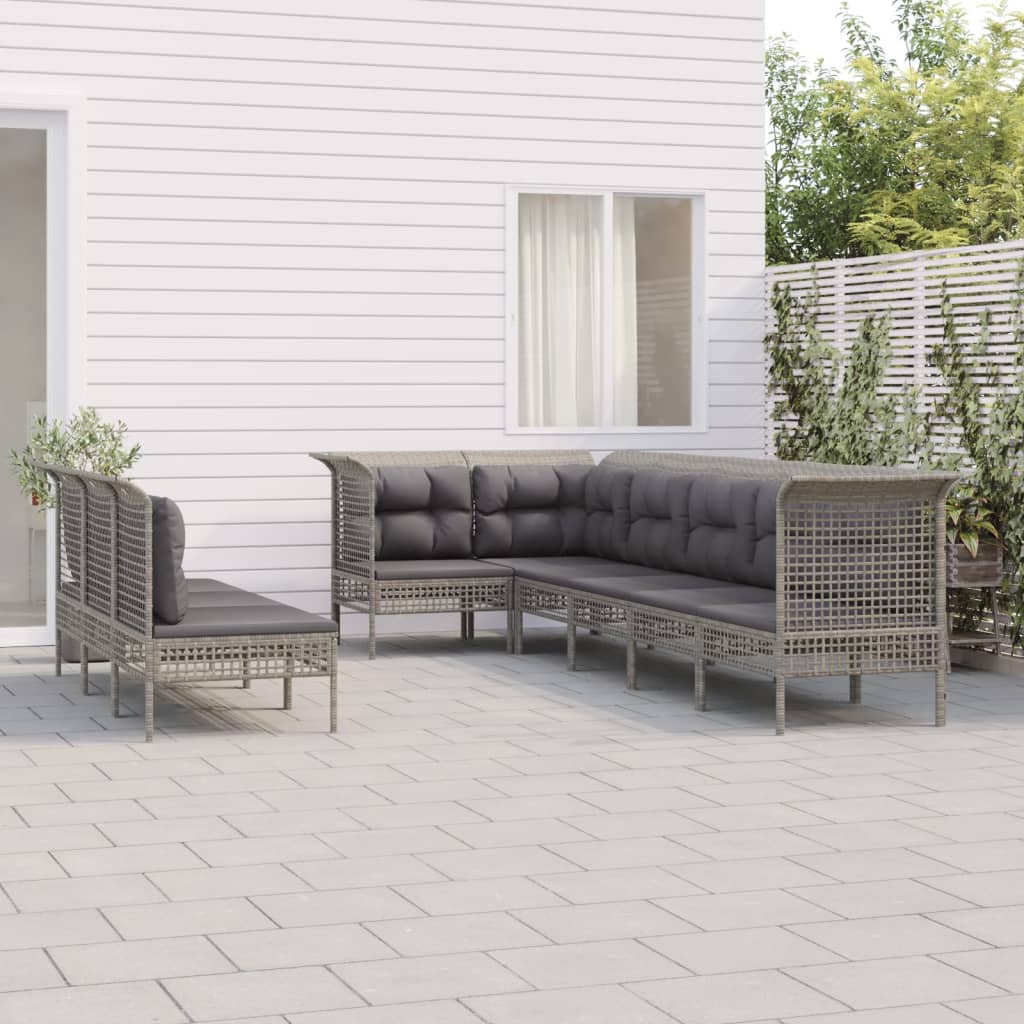 Set Divani da Giardino 9 pz con Cuscini in Polyrattan Grigio