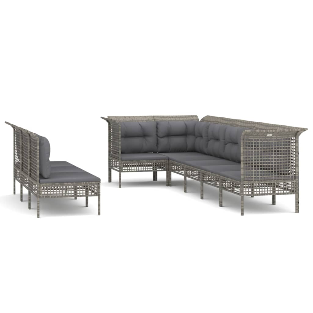 Set Divani da Giardino 9 pz con Cuscini in Polyrattan Grigio