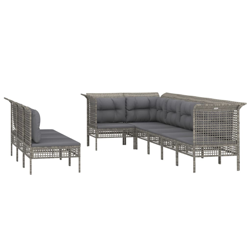 Set Divani da Giardino 9 pz con Cuscini in Polyrattan Grigio