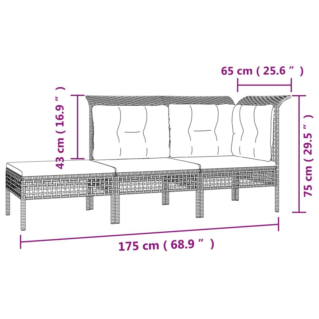 Set Divani da Giardino 7 pz con Cuscini in Polyrattan Grigio