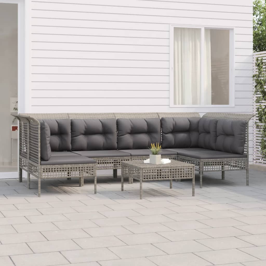 Set Divani da Giardino 7 pz con Cuscini in Polyrattan Grigio