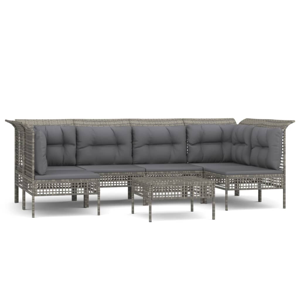 Set Divani da Giardino 7 pz con Cuscini in Polyrattan Grigio