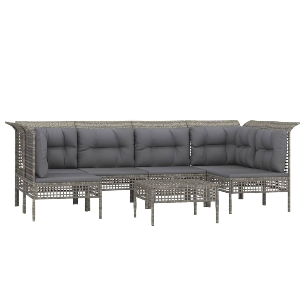 Set Divani da Giardino 7 pz con Cuscini in Polyrattan Grigio