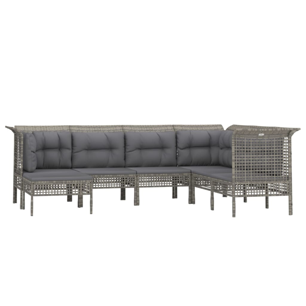 Set Divani da Giardino 7 pz con Cuscini in Polyrattan Grigio