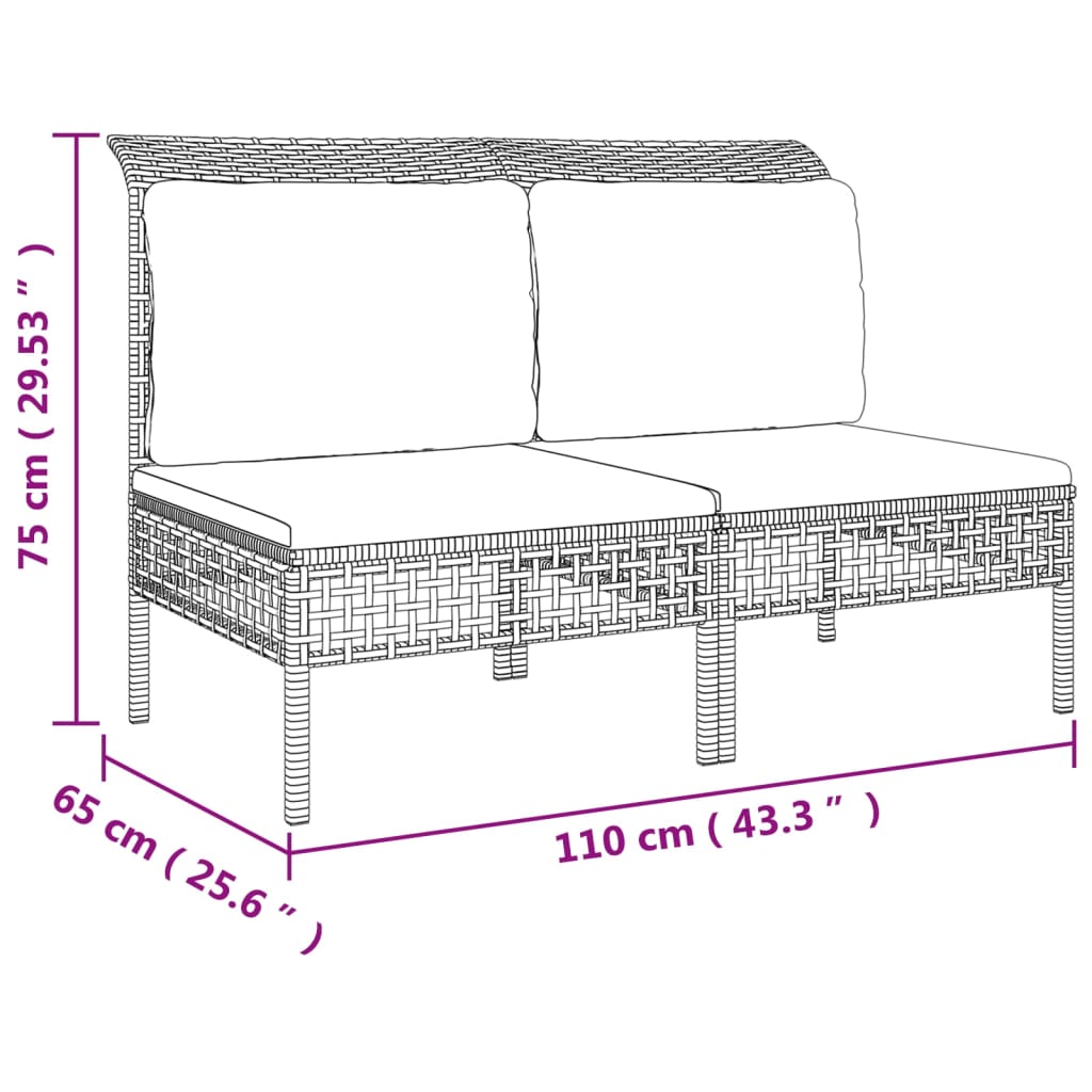 Set Divani da Giardino 8 pz con Cuscini in Polyrattan Grigio