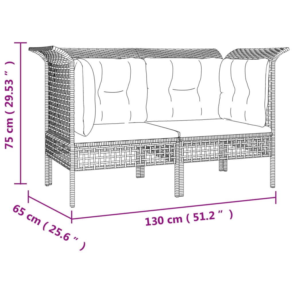 Set Divani da Giardino 6 pz con Cuscini in Polyrattan Grigio