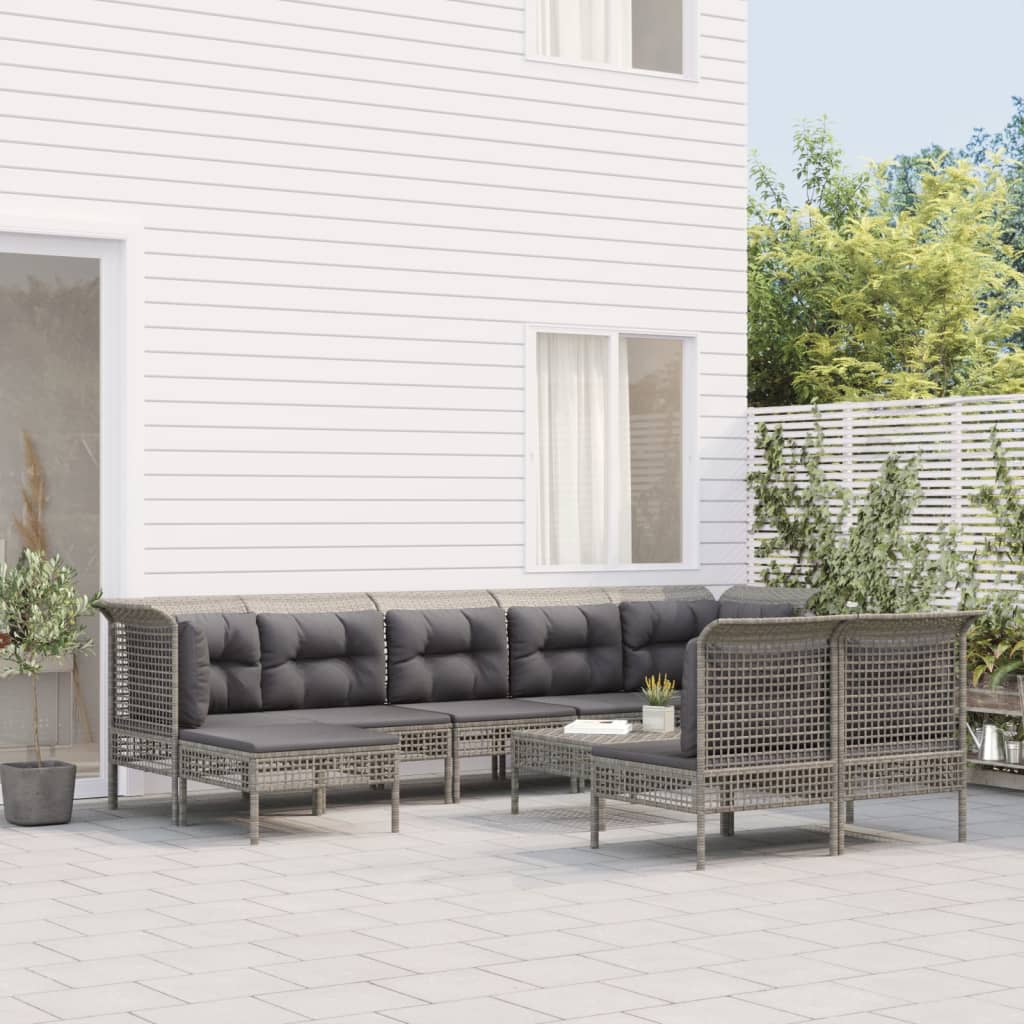 Set Divani da Giardino 9 pz con Cuscini in Polyrattan Grigio