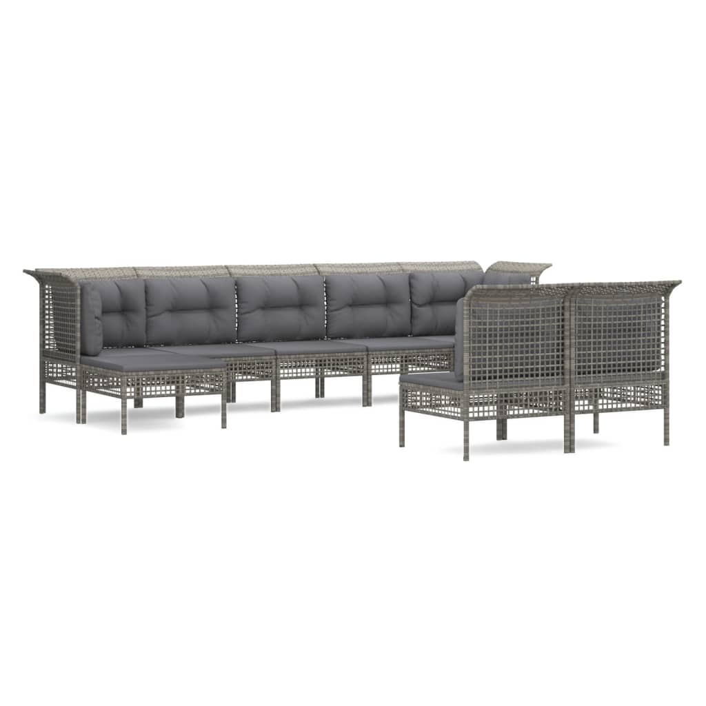 Set Divani da Giardino 9 pz con Cuscini in Polyrattan Grigio