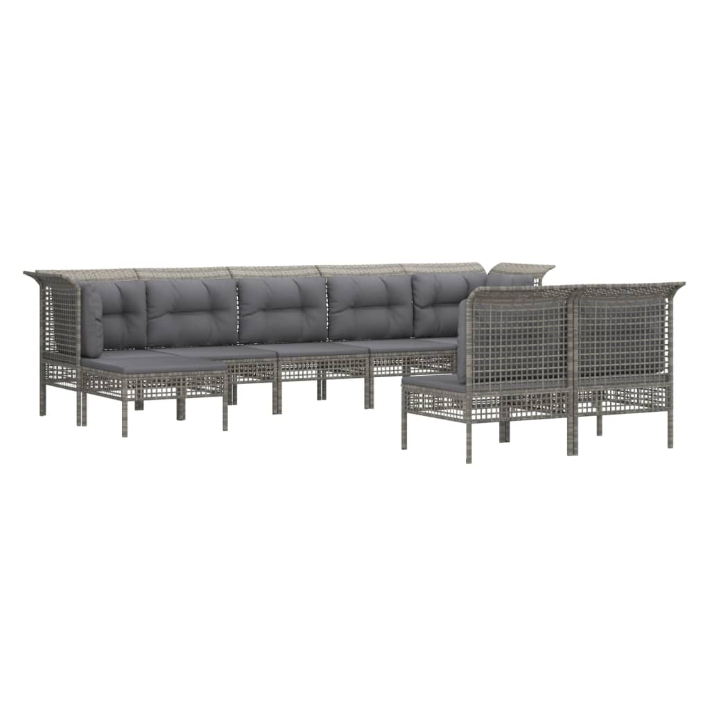 Set Divani da Giardino 9 pz con Cuscini in Polyrattan Grigio